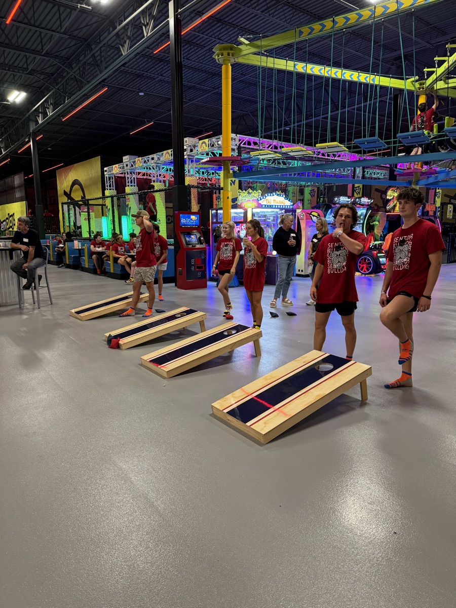 The senior class playing games together on Project Graduation night